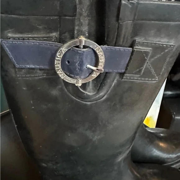 51. Nautica Rubber Rain Blue Boots with Silver Nautica Emblem on the Side - Picture 6 of 7